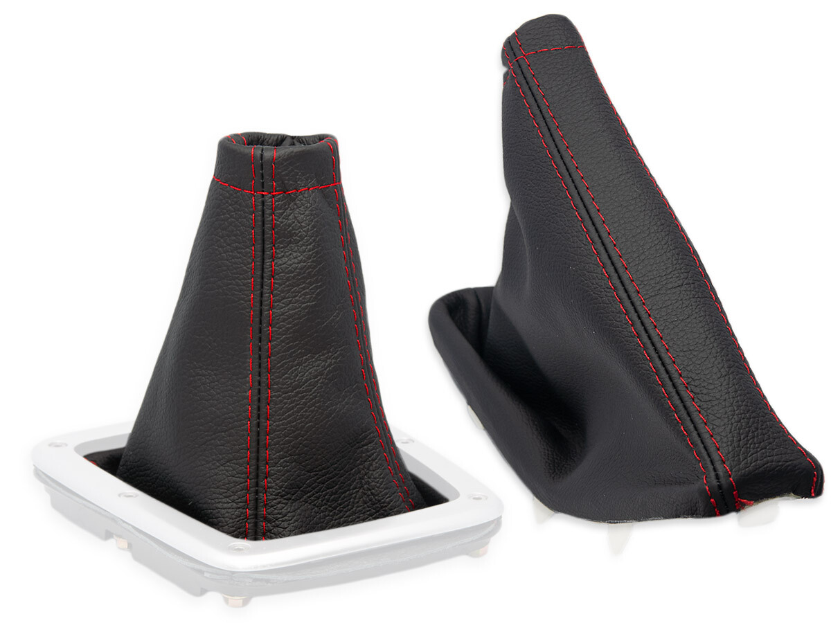 FOR SUBARU IMPREZA WRX STI 05-07 GEAR SHIFT + EBRAKE GAITER LEATHER STITCH RED