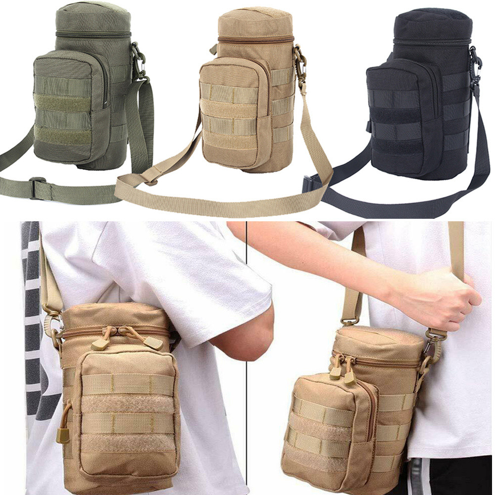 Tactical MOLLE Waist Shoulder Bag Case Water Bottle Kettle Pouch Carry Cage US