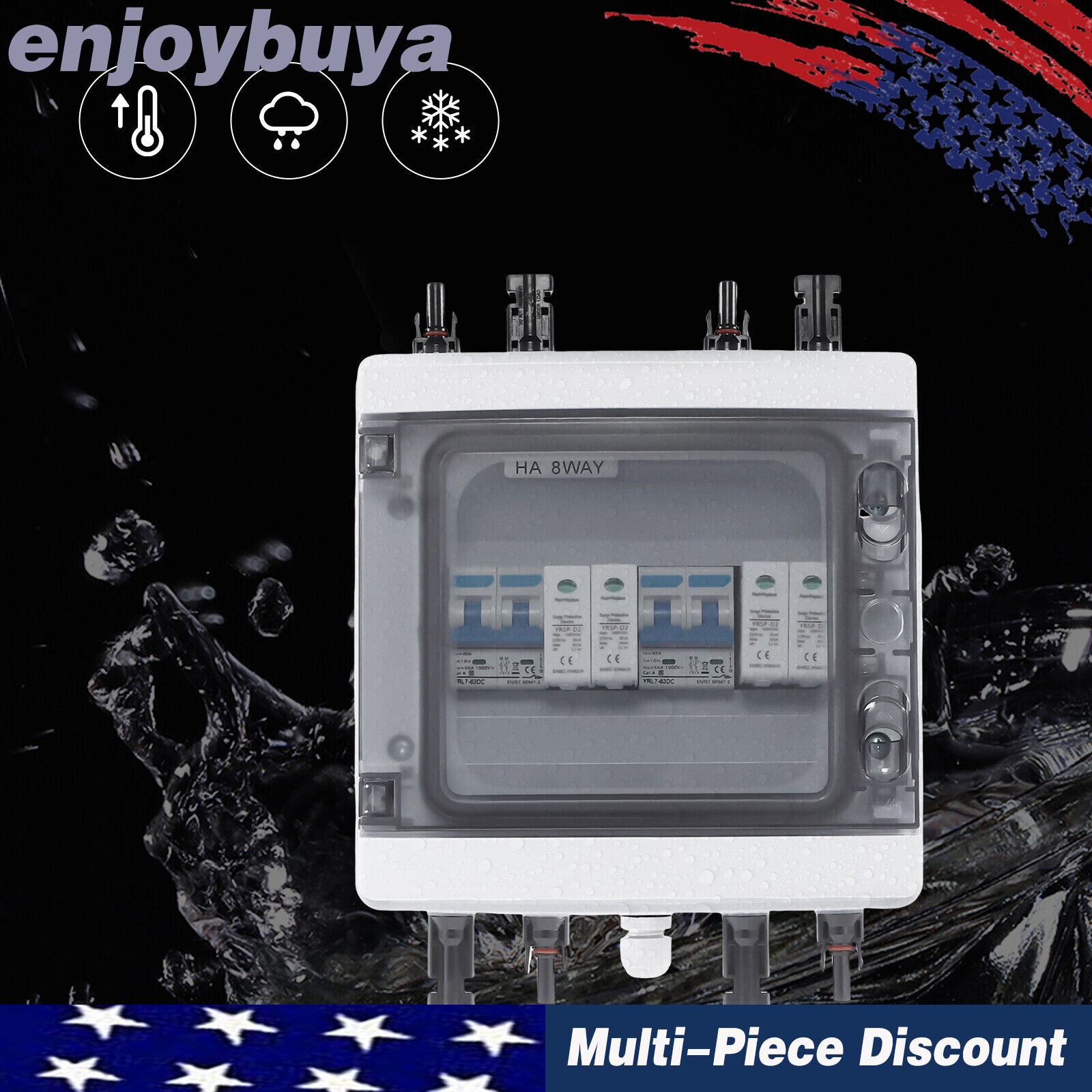 2 Strings Solar Combiner Box with Manual Disconnect and Surge Protection