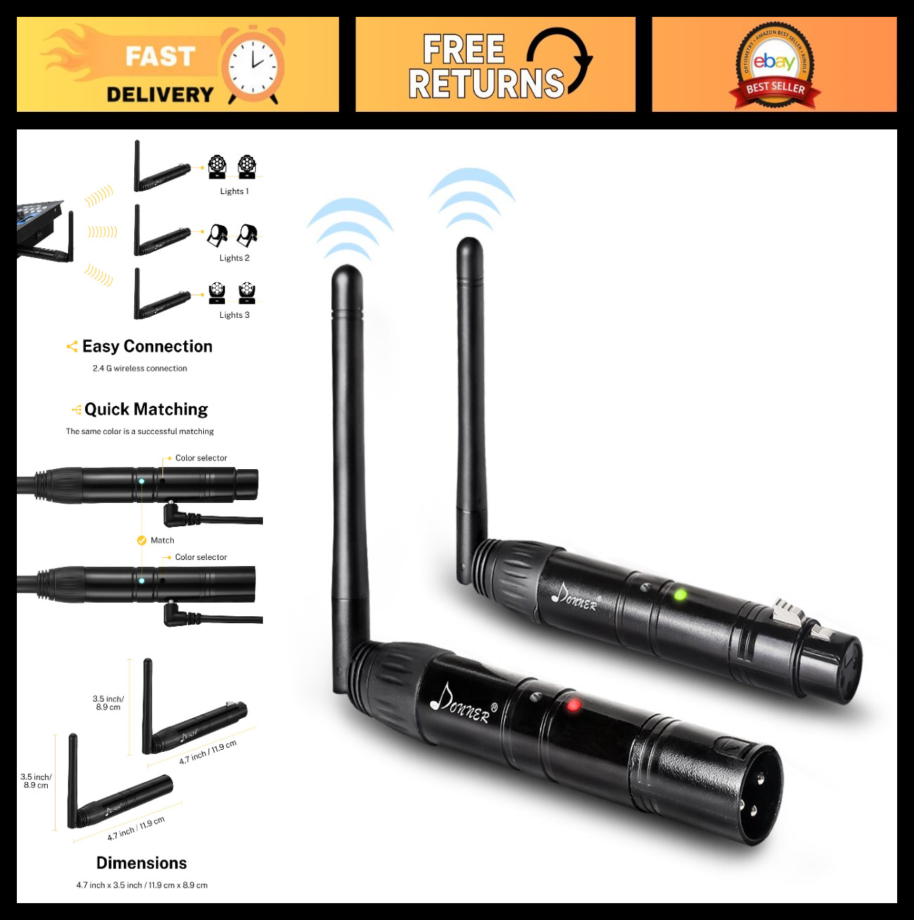2PCS DMX512 Wireless DMX Lighting Control System - 1 Receiver & 1 Transmitter