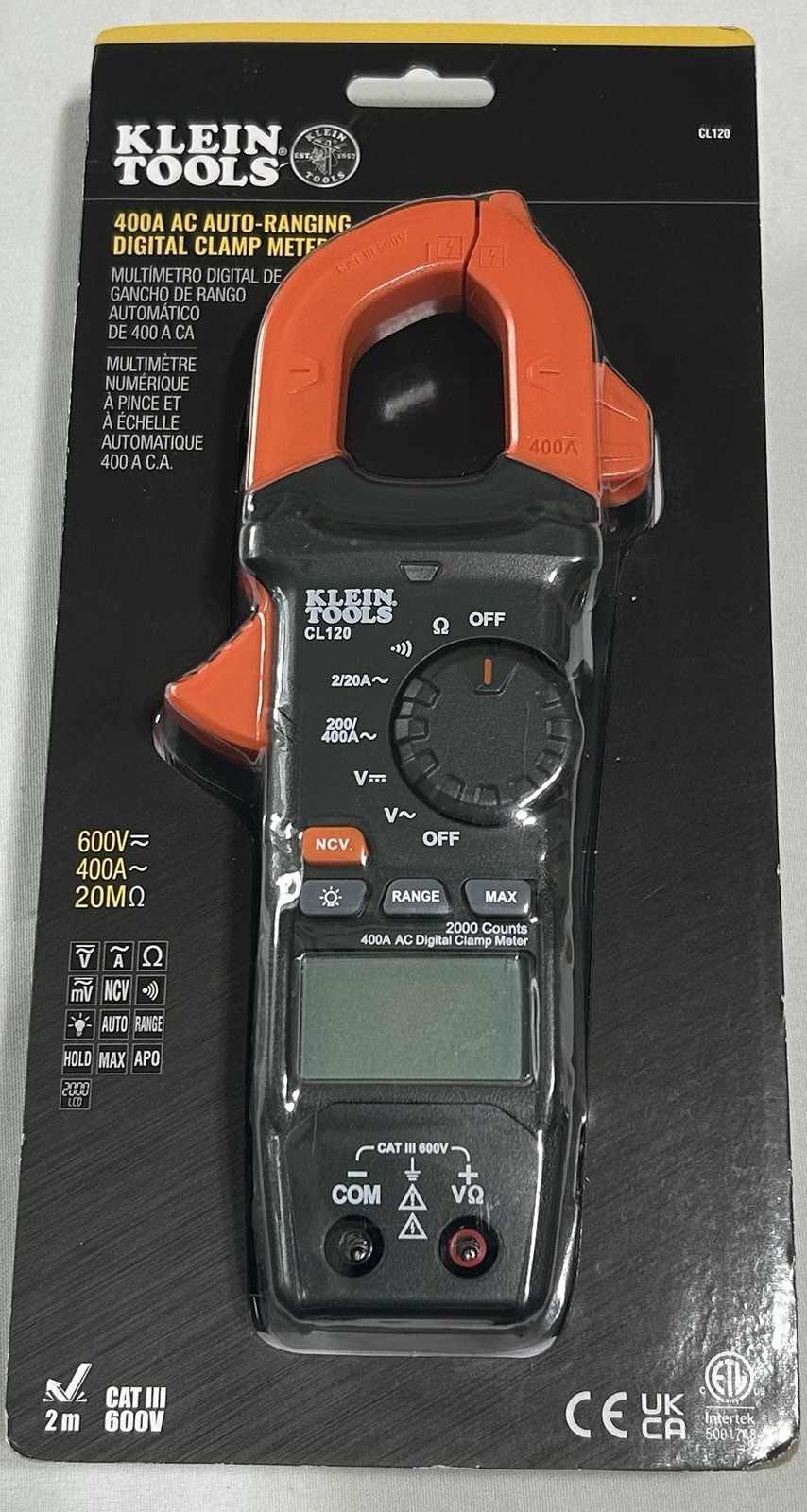 Klein Tools CL120 20 Ohms 600V 400A AC Auto-Ranging Digital Clamp Meter