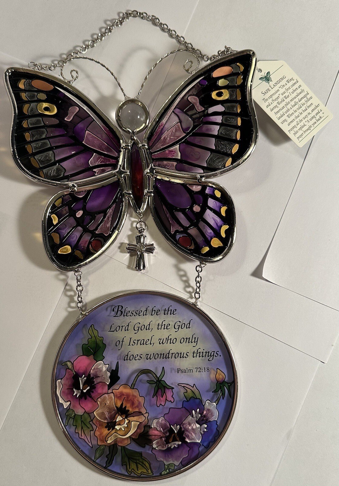 AMIA 10.5” Butterfly Hanging Suncatcher Safe Landing Message On A Wing A Prayer