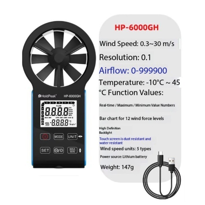 Handheld High-Precision Digital Pipeline Anemometer Wind Speed Meter Wind Gauge