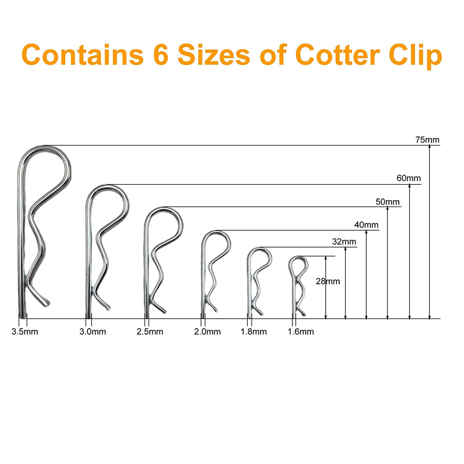 Cotter Pins, 30 Pcs Zinc Plated Spring Fastener Assortment Kit, Heavy Duty Cotte