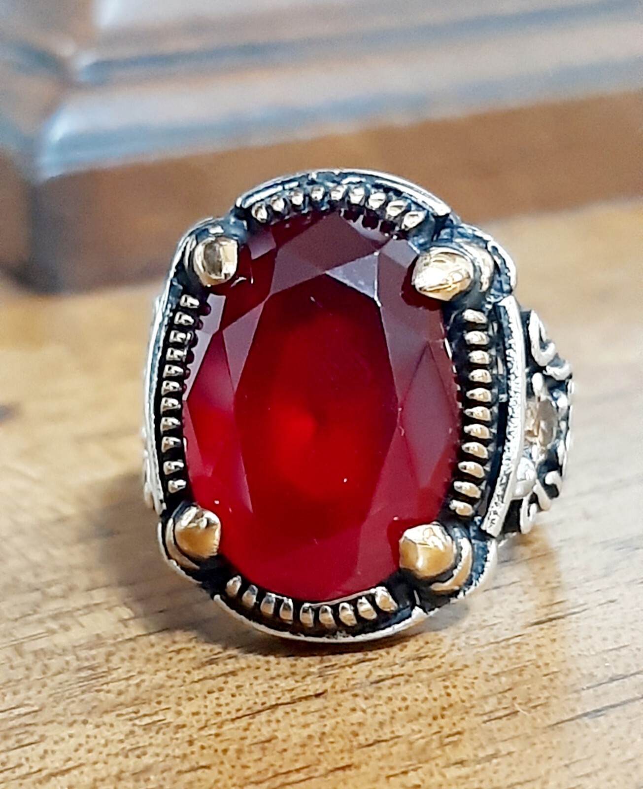 Men 925 Silver Ring Solitaire Ruby Spinel Ring Man Sterling $