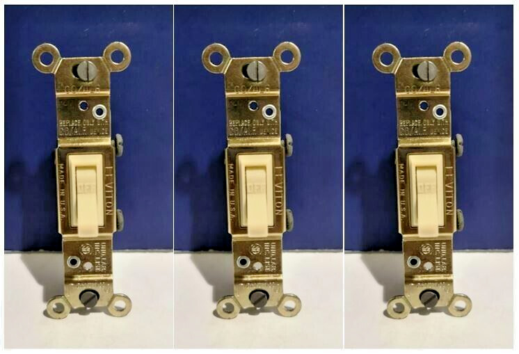 3-PK Leviton IVORY 1-POLE Framed CO/ALR 15A QUIET TOGGLE Light Switch NEW 2651-I