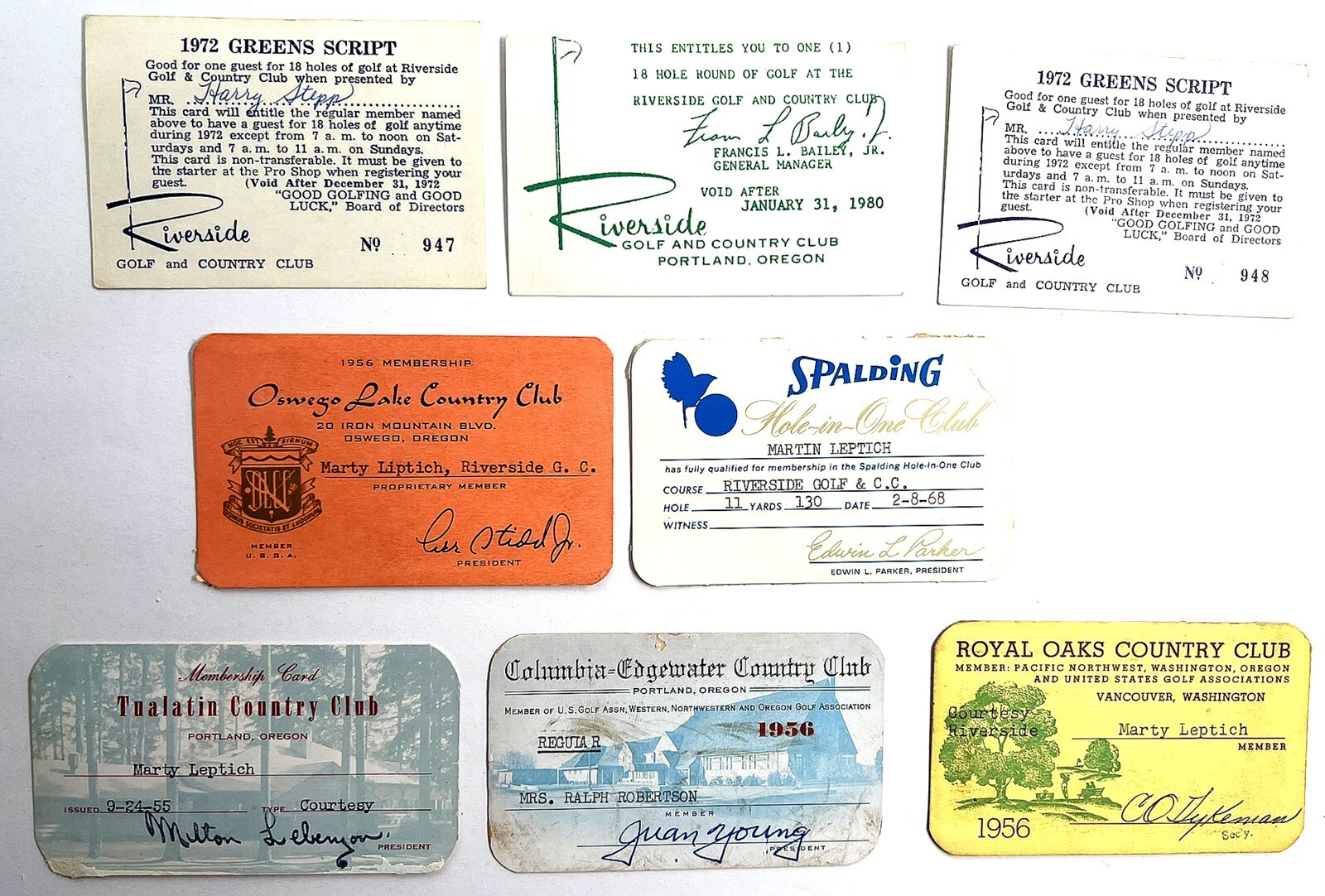 OREGON 8 GOLF COUNTRY CLUB MEMBERSHIP CARDS ETC 1955-1968 PORTLAND VANCOUVER