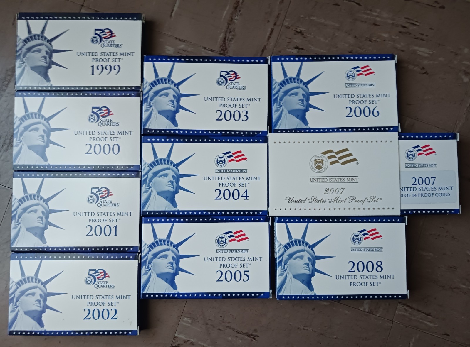 United States Clad Proof Sets - 1999 thru 2008 - 10 Proof sets. OGP, COA