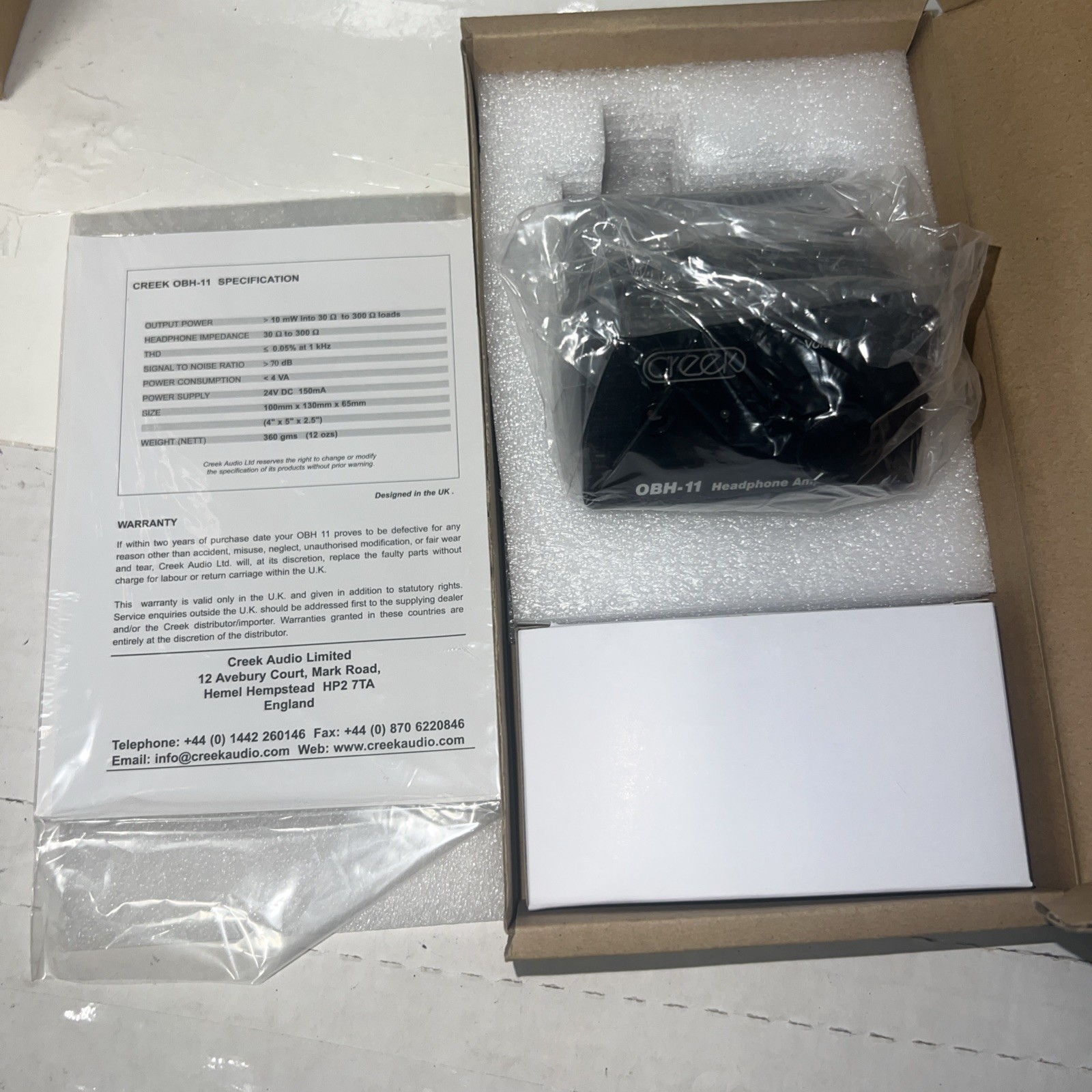 Creek OBH-11 Headphone Amplifier 24V DC- Black-Pwr Sply Included