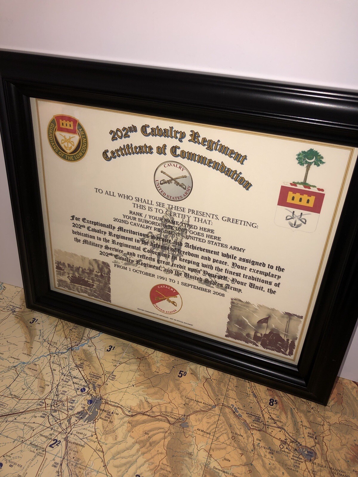 202ND U.S. CAVALRY REGIMENT / COMMEMORATIVE - CERTIFICATE OF COMMENDATION