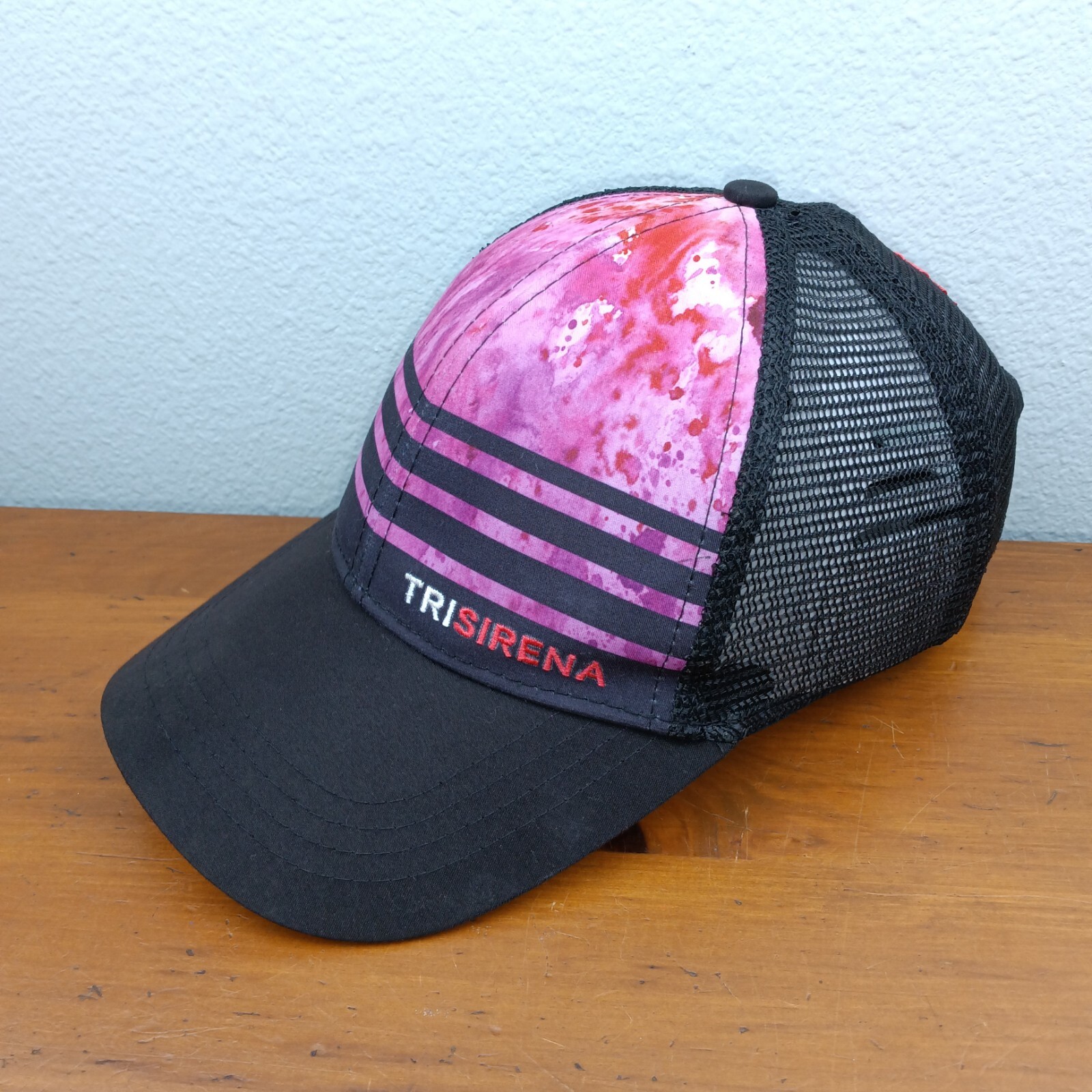 Tri Sirena Black Purple Graphic Hat Swim Bike Run Triathlon Mesh Snap Back Cap