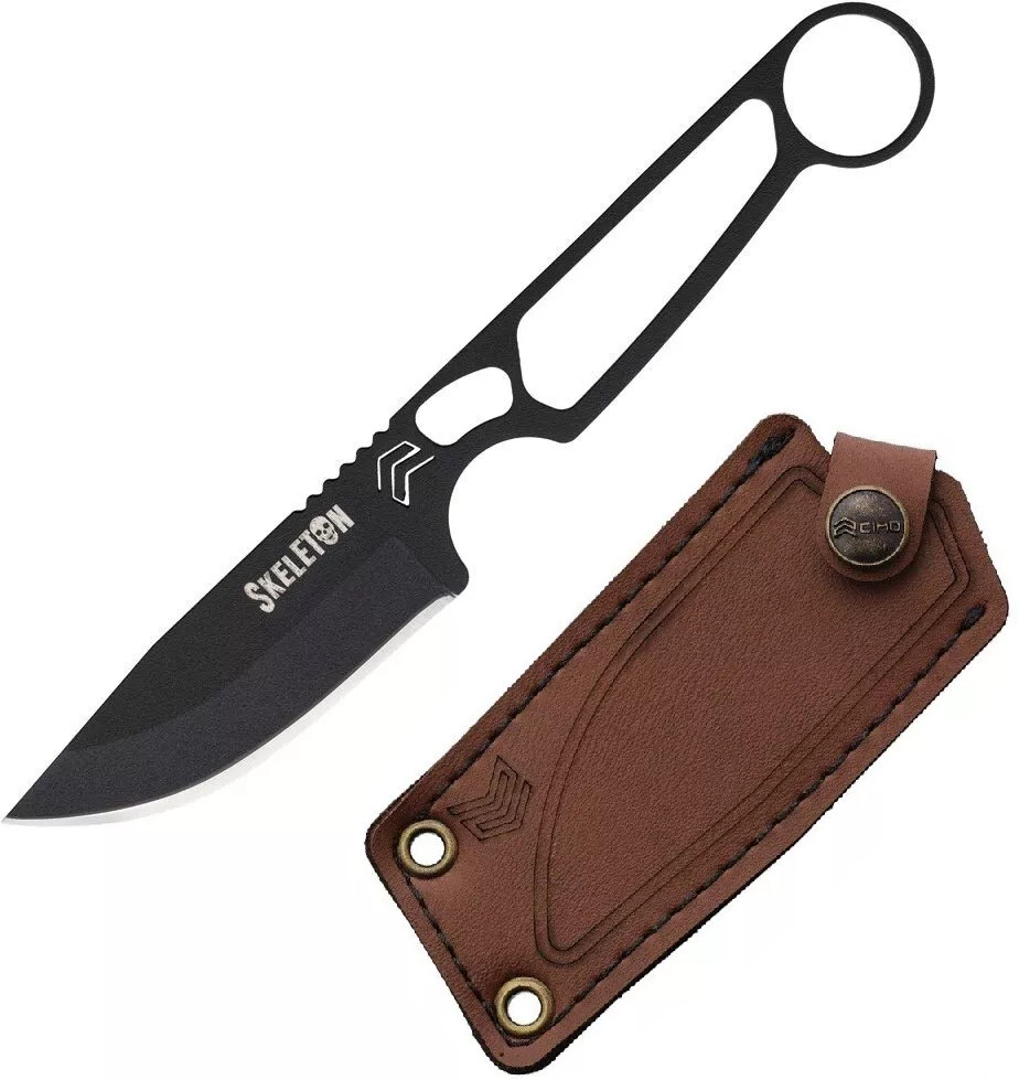 CIMO Skeleton Fixed Knife 3" Black High Carbon Stainless One-Piece Construction