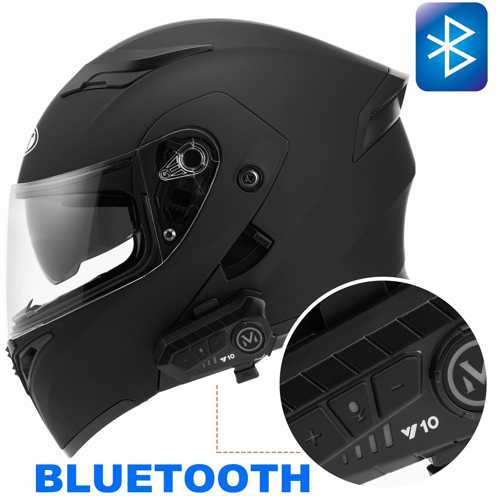 DOT Bluetooth Helmet Adult Full Face Flip Up Modular Dual Visor Headset Intercom
