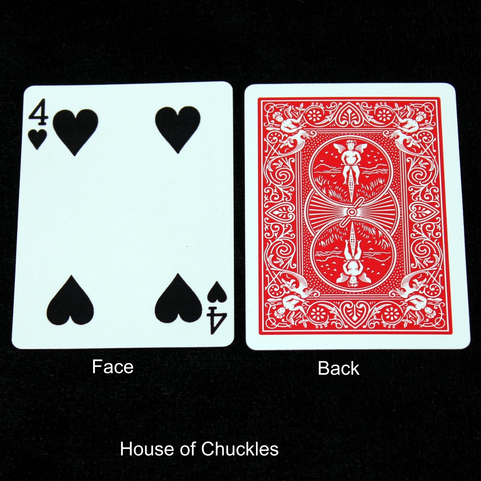 4 of Hearts - Reverse Color, Bicycle Printed Gaff Card, Red