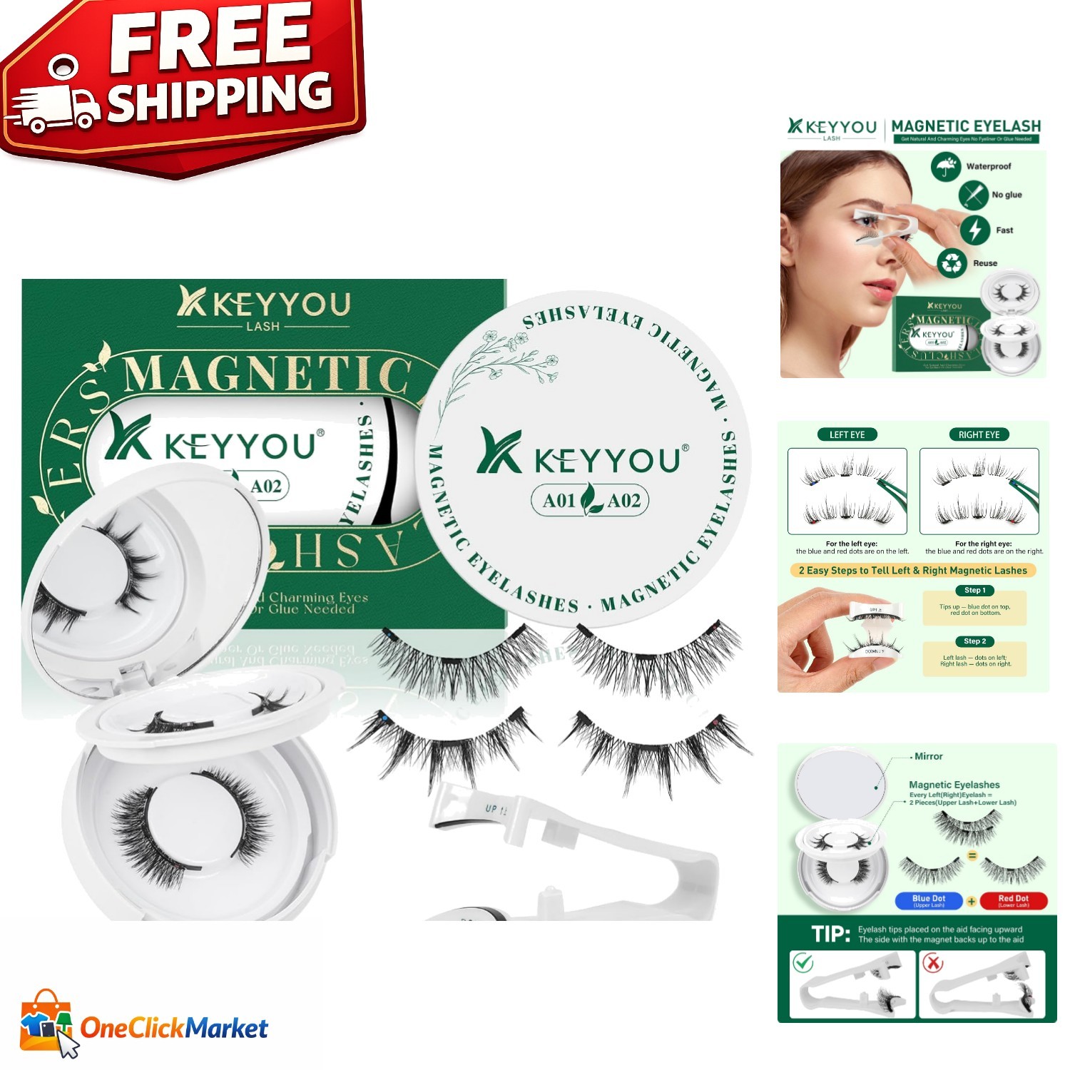 Daily Wear Reusable Magnetic Eyelashes - 2 Stylish Pairs, Easy Apply & Lasting