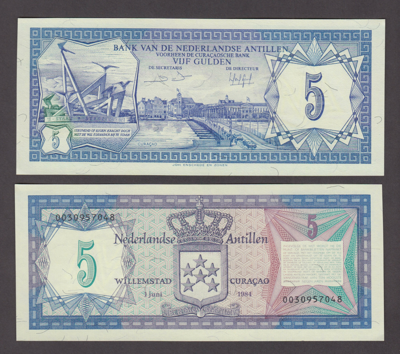 NETHERLANDS ANTILLES P.15b  5 GULDEN 1.6.1984  UNCIRCULATED  LOW SHIPPING  2204