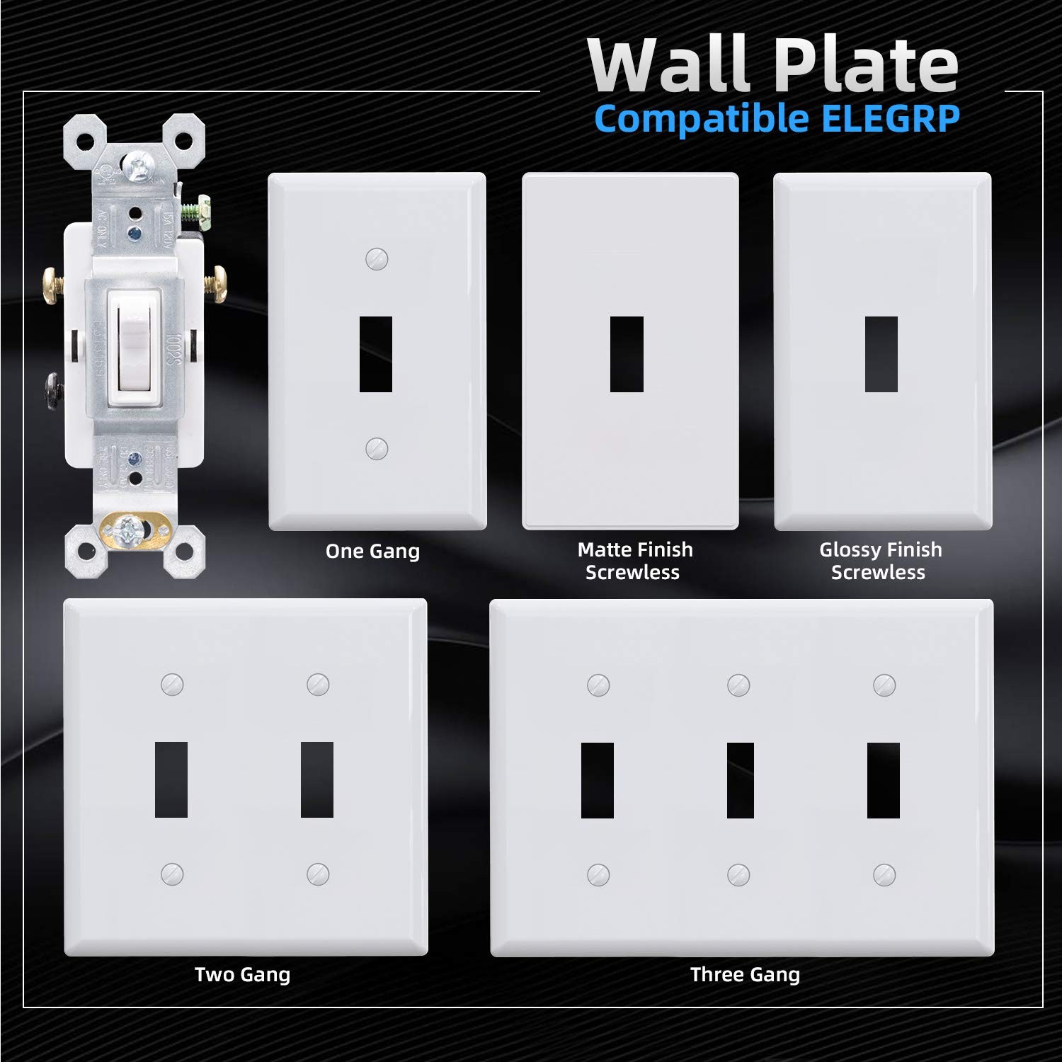 3 Way Toggle Light Switch, 15 Amp, 120 V, Toggle Framed AC Quiet, in Wall On/...