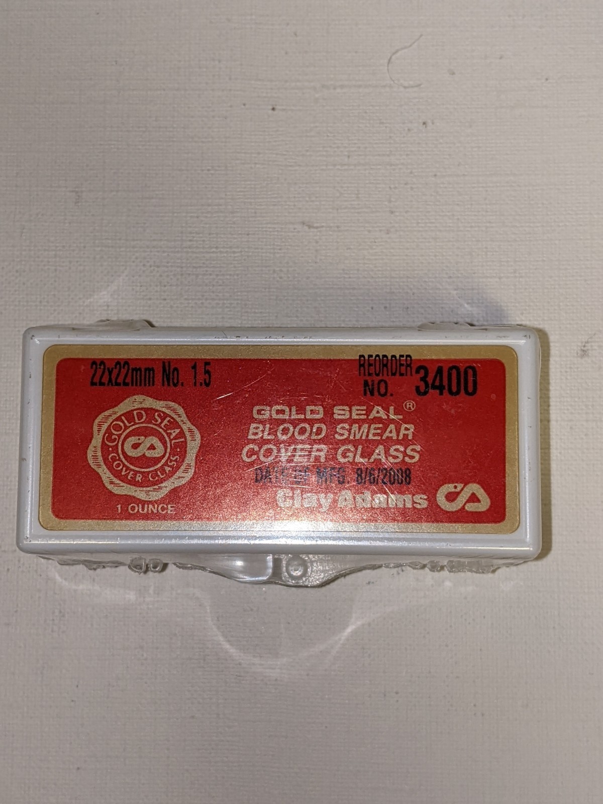 NEW * Clay Adams Blood Smear Cover Glass GOLD SEAL 22x22mm No. 1.5  ( 3400 )