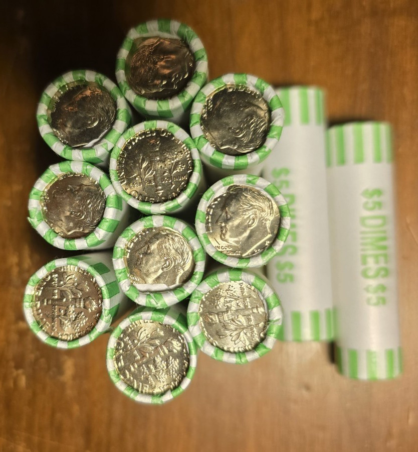 2021-P Roosevelt Dime Uncirculated OBW 50 Coin Roll Bank Wrapped! Free Shipping!