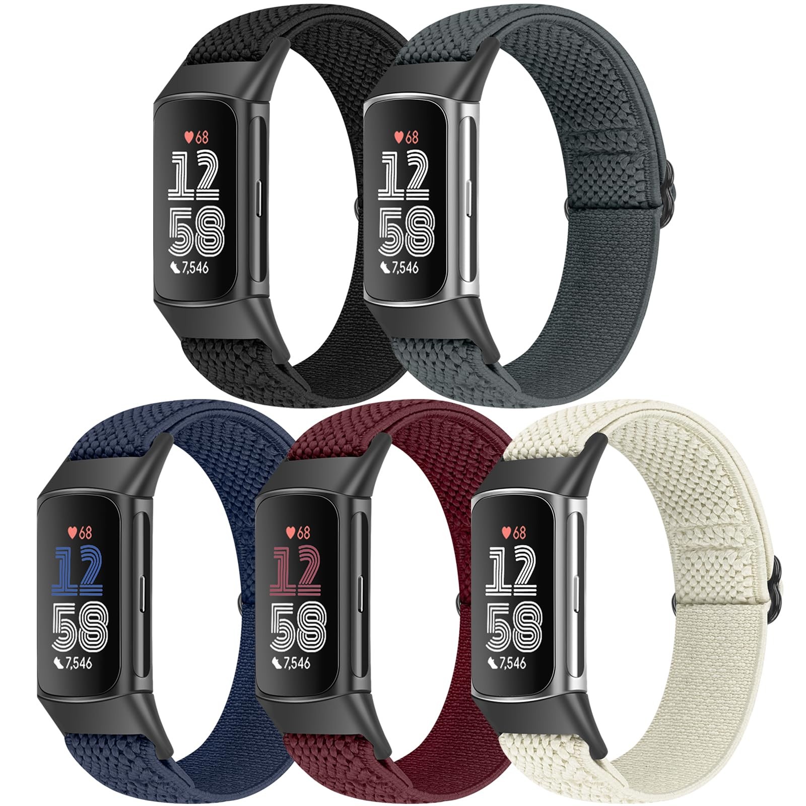5 Pack Elastic Nylon Watch Bands Compatible for Fitbit Charge 6/Fitbit Charge...
