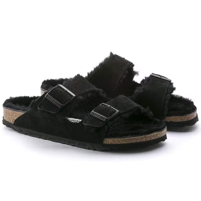 Birkenstock Arizona Shearling Classic Black Suede Women’s Sandals Size EU 37-40