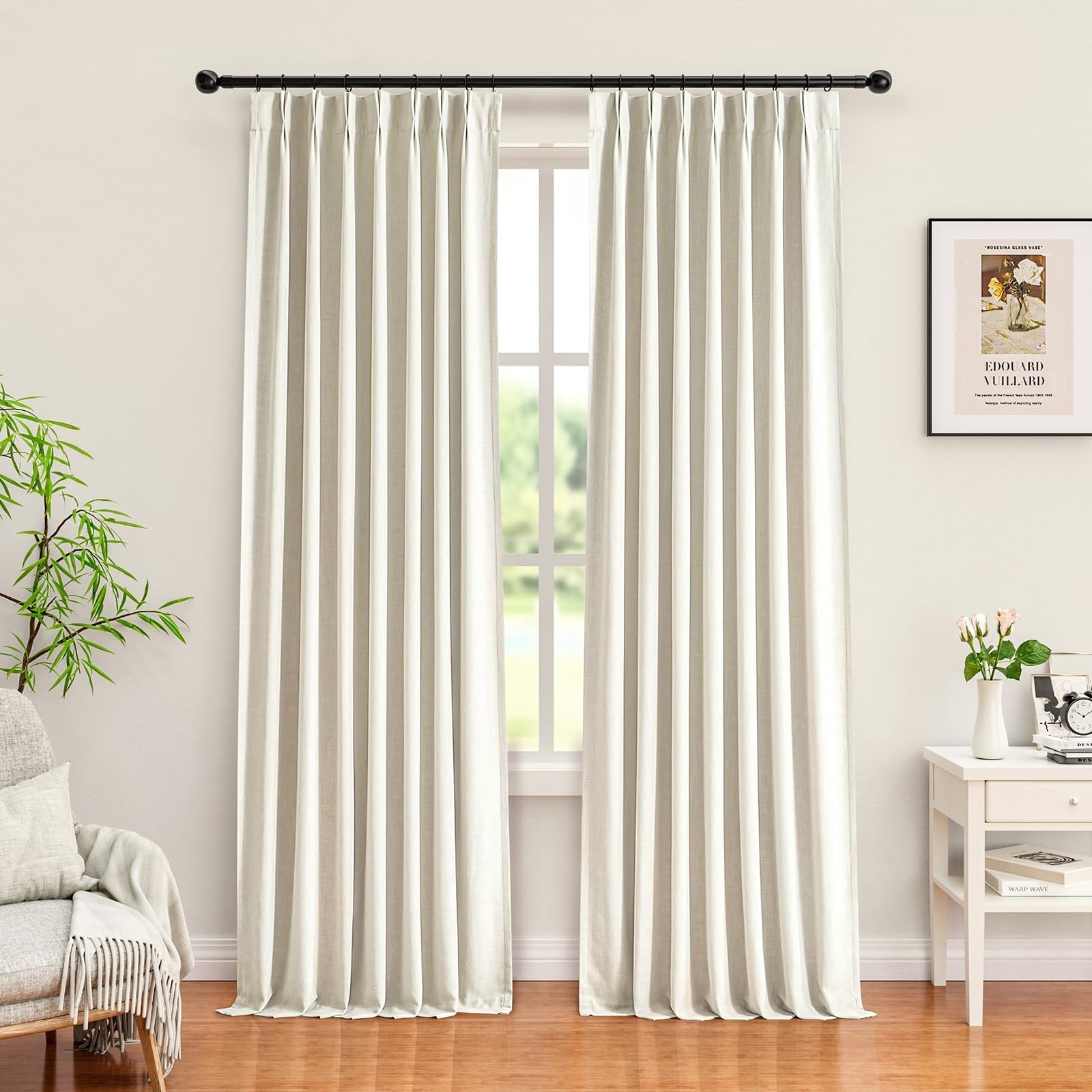 Pinch Pleated Linen Blackout Curtains 95 Inches Long - 100% Black Out Curtain...