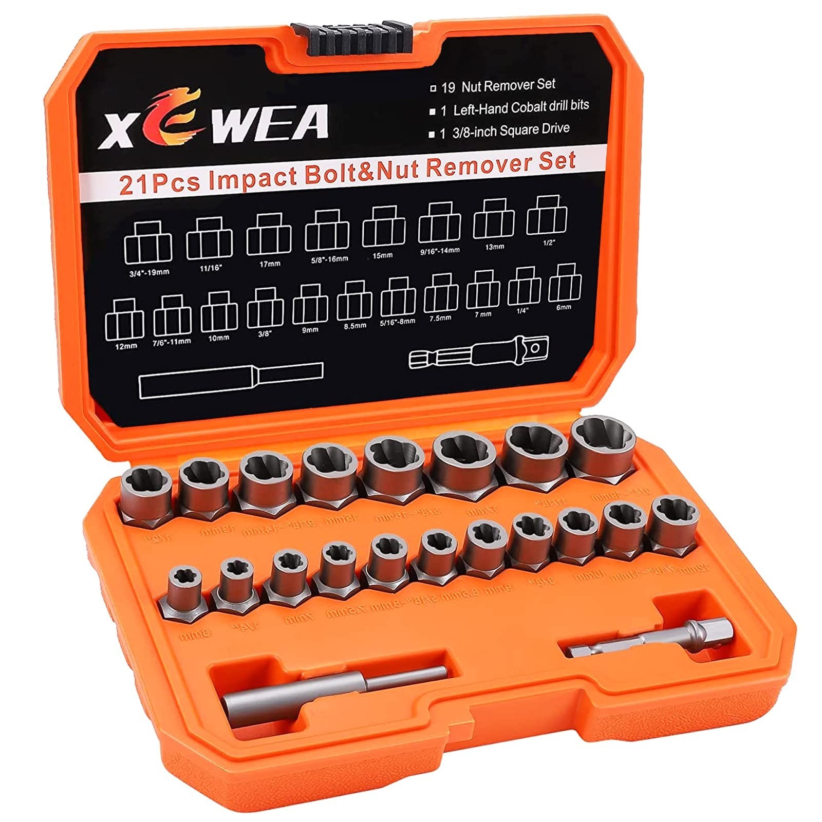 XEWEA 21PCS Bolt Nut Extractor Set, 3/8" Drive Easy Out Broken Lug Nut Extrac...