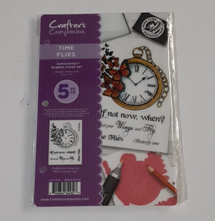 Crafter’s Companion “Time Flies” 5 Piece Ezmounted Rubber Stamp Set