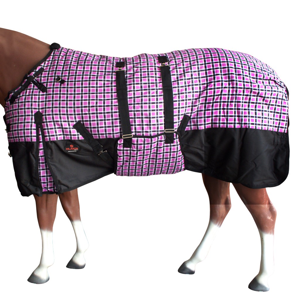 Pink Black Plaid 82 In HILASON 1200D Winter Waterproof Poly Horse Turnout