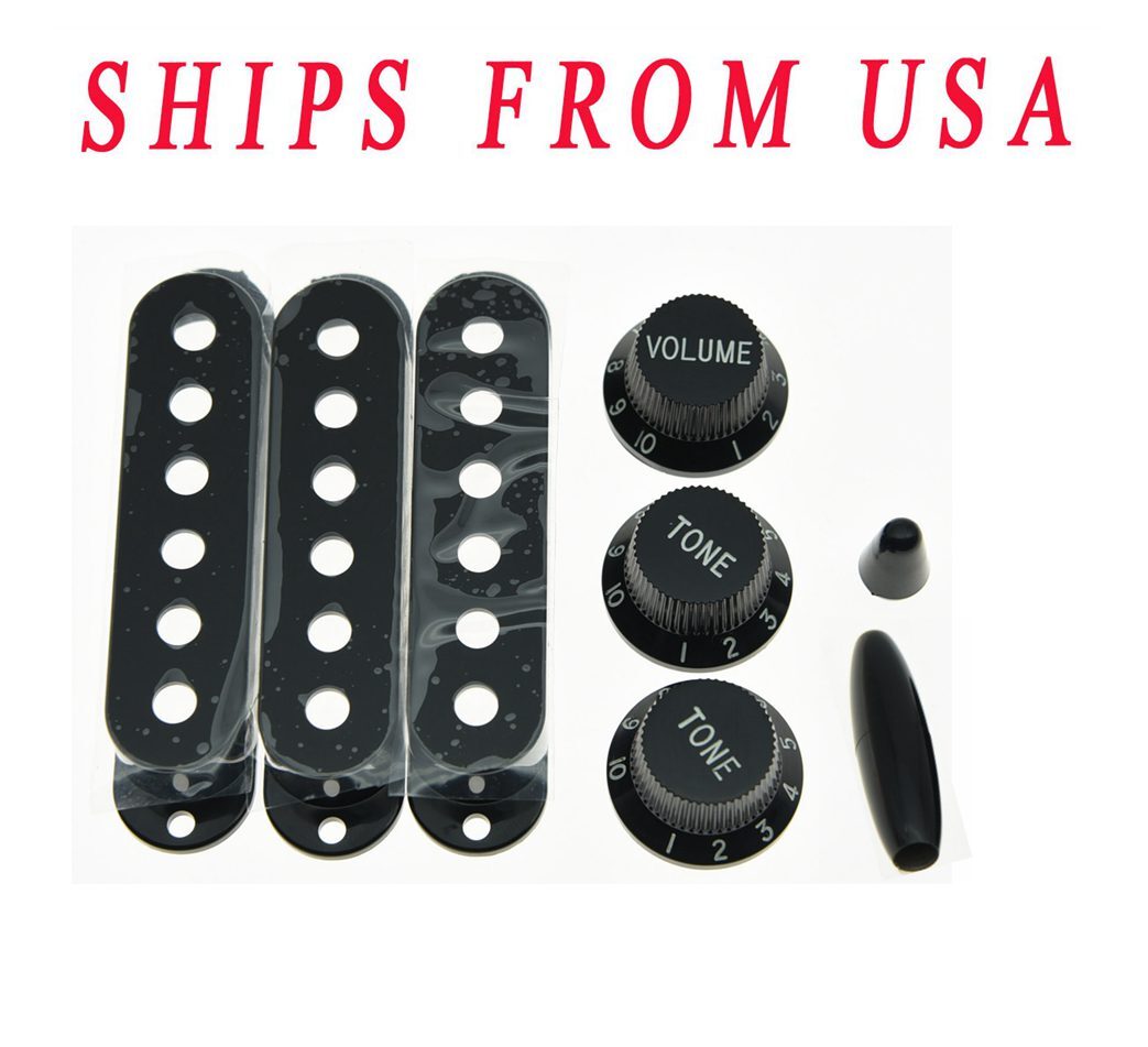 ST Pickup Covers Guitar Volume Tone Knobs Switch,Trem Arm Tip fits Strat Black