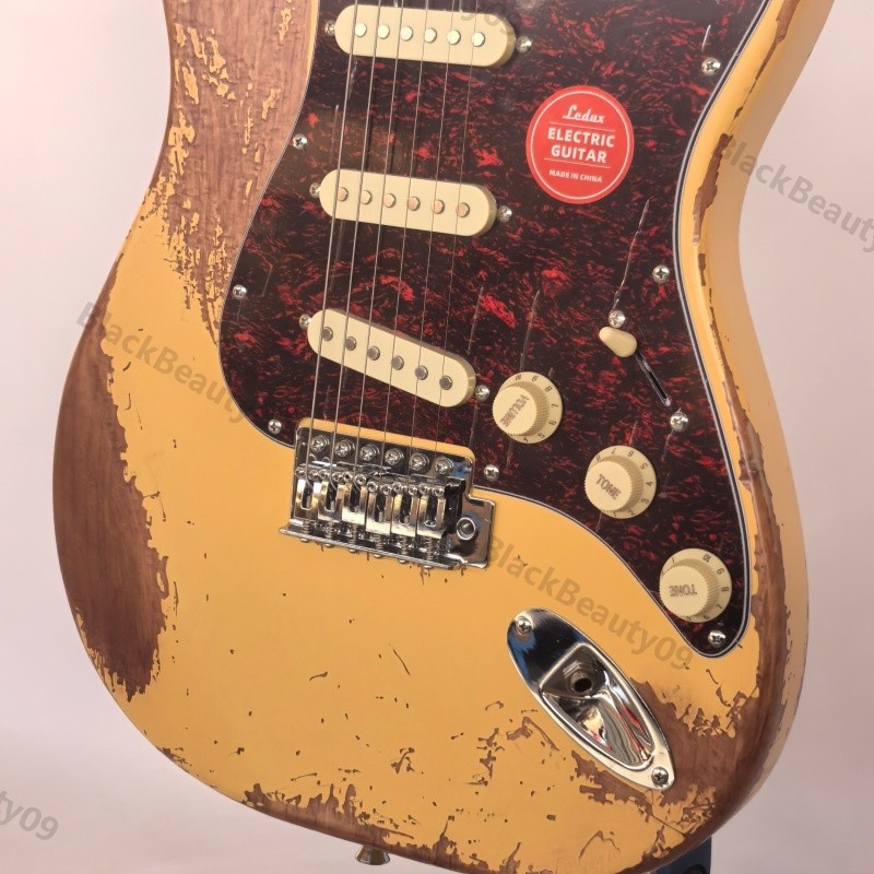 Vintage Solid Body Electric Guitar Stainless Rounded Fret Edge Bone Nut Aged