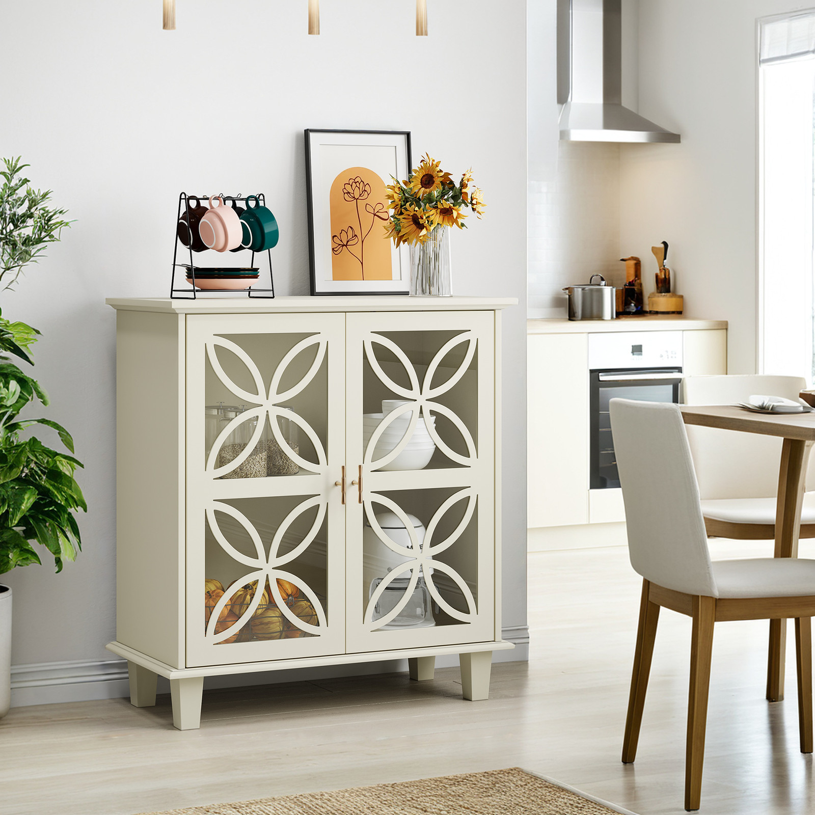 Sideboard Buffet Storage Cabinet , Freestanding Bathroom Cabinet With Tempered