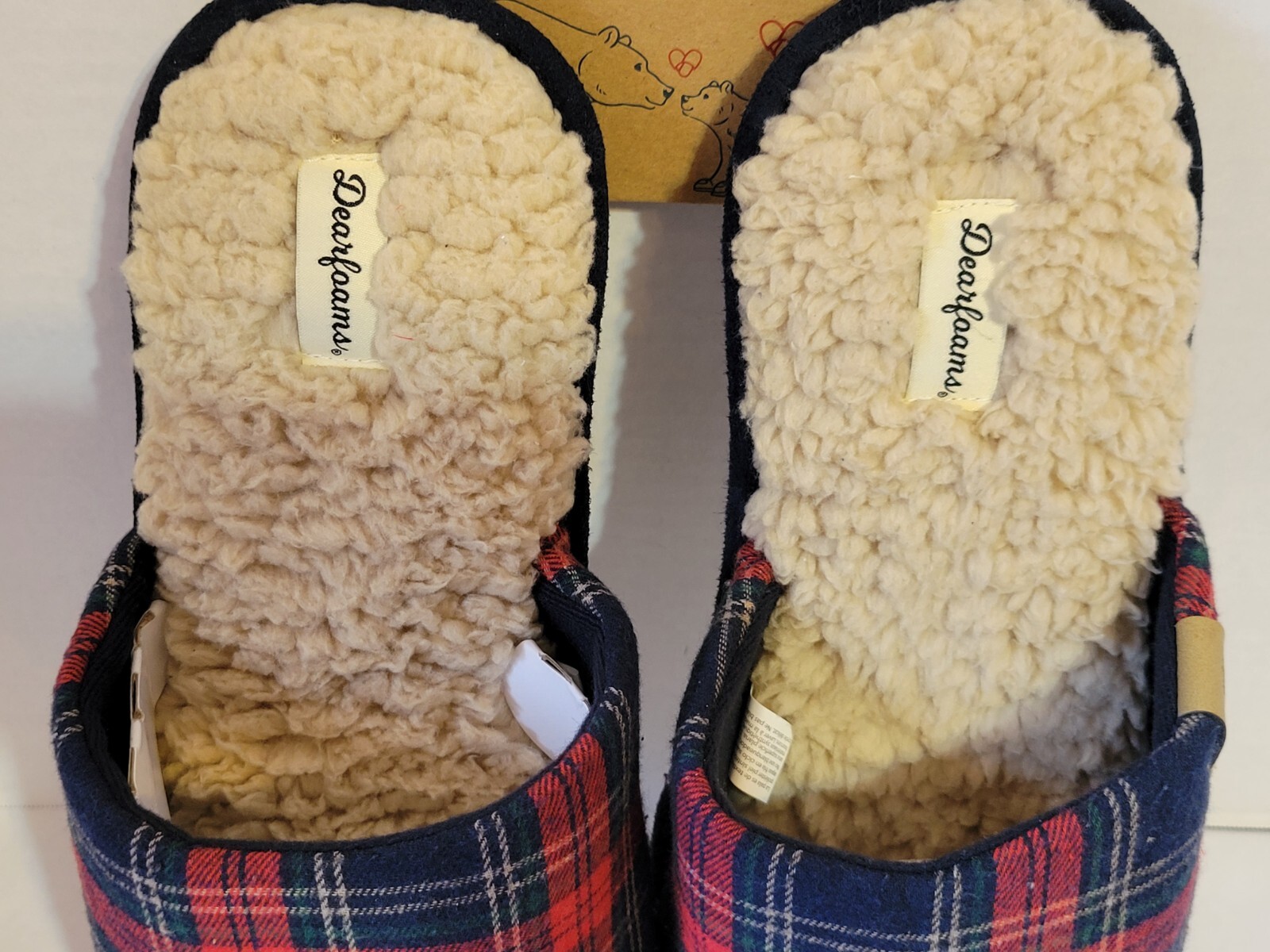 Dearfoams Unisex-Adult Grand Bear Plaid Clog Slipper W 15-16 M 13-14 NWT