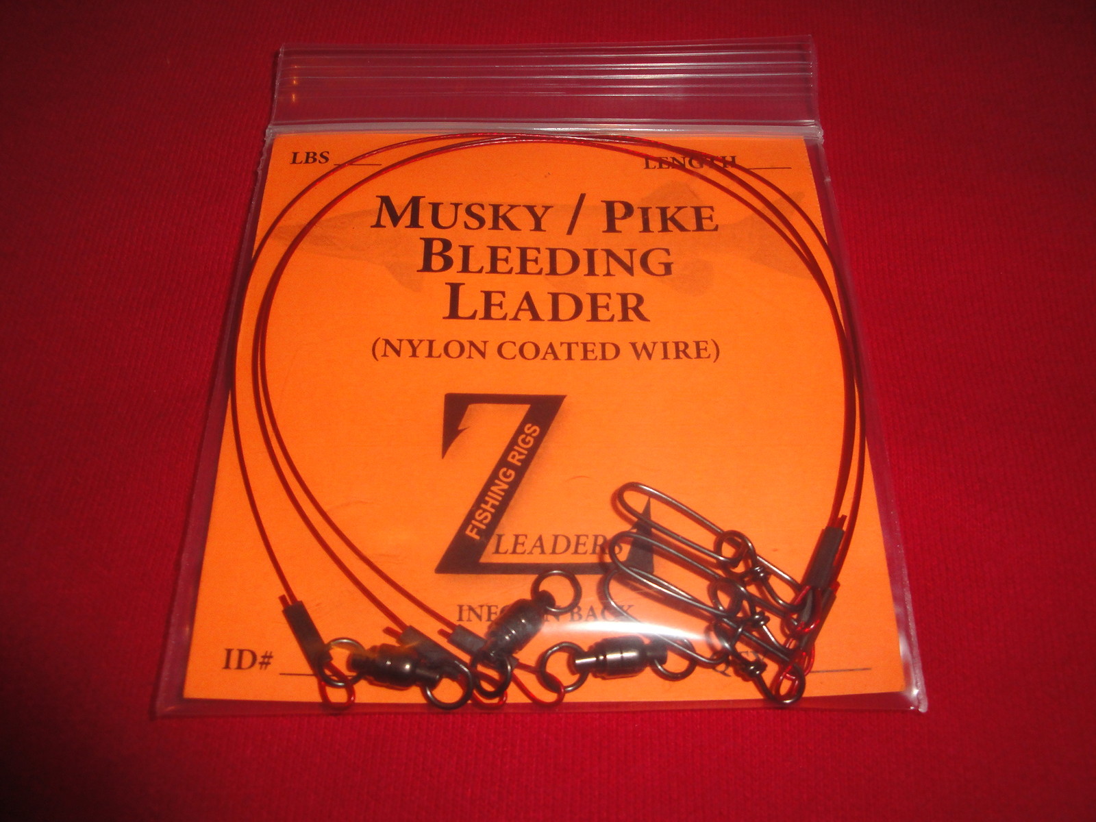 3-Pack MUSKY / PIKE BLEEDING RED WIRE LEADERS (BEARING SWIVEL) MUSKIE LURE BAIT