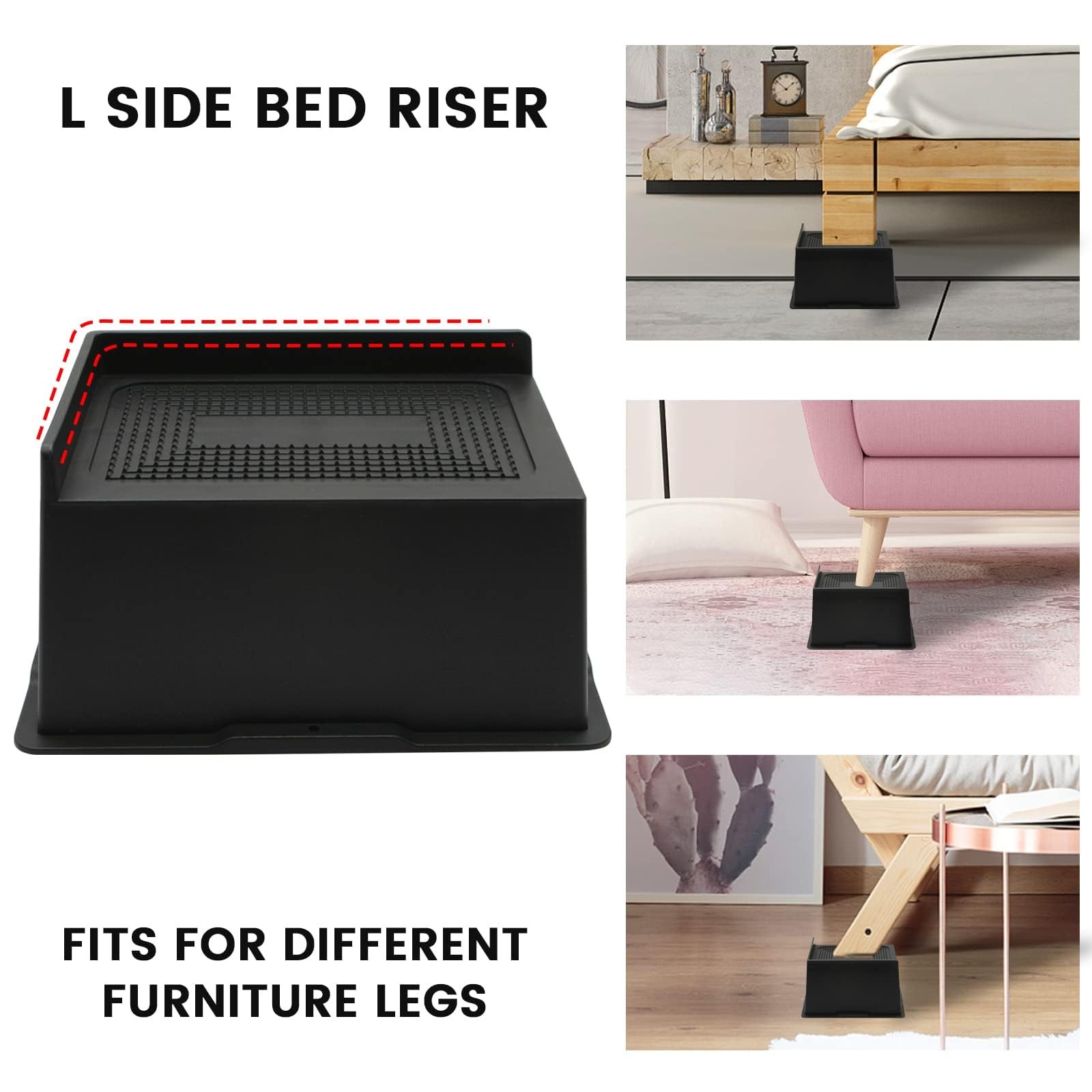 6 Pack Bed Risers 4 Inch Heavy Duty Oversized Support 6000 Lbs Black Lift