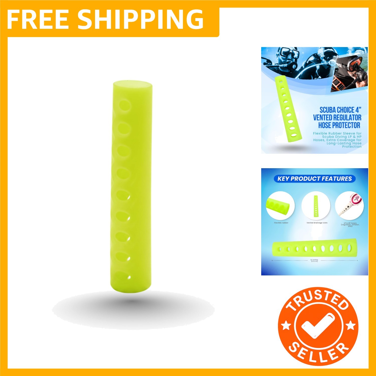 Scuba Diving 4" Long Vented Regulator Hose Protector – Soft Silicone Mouthpie...