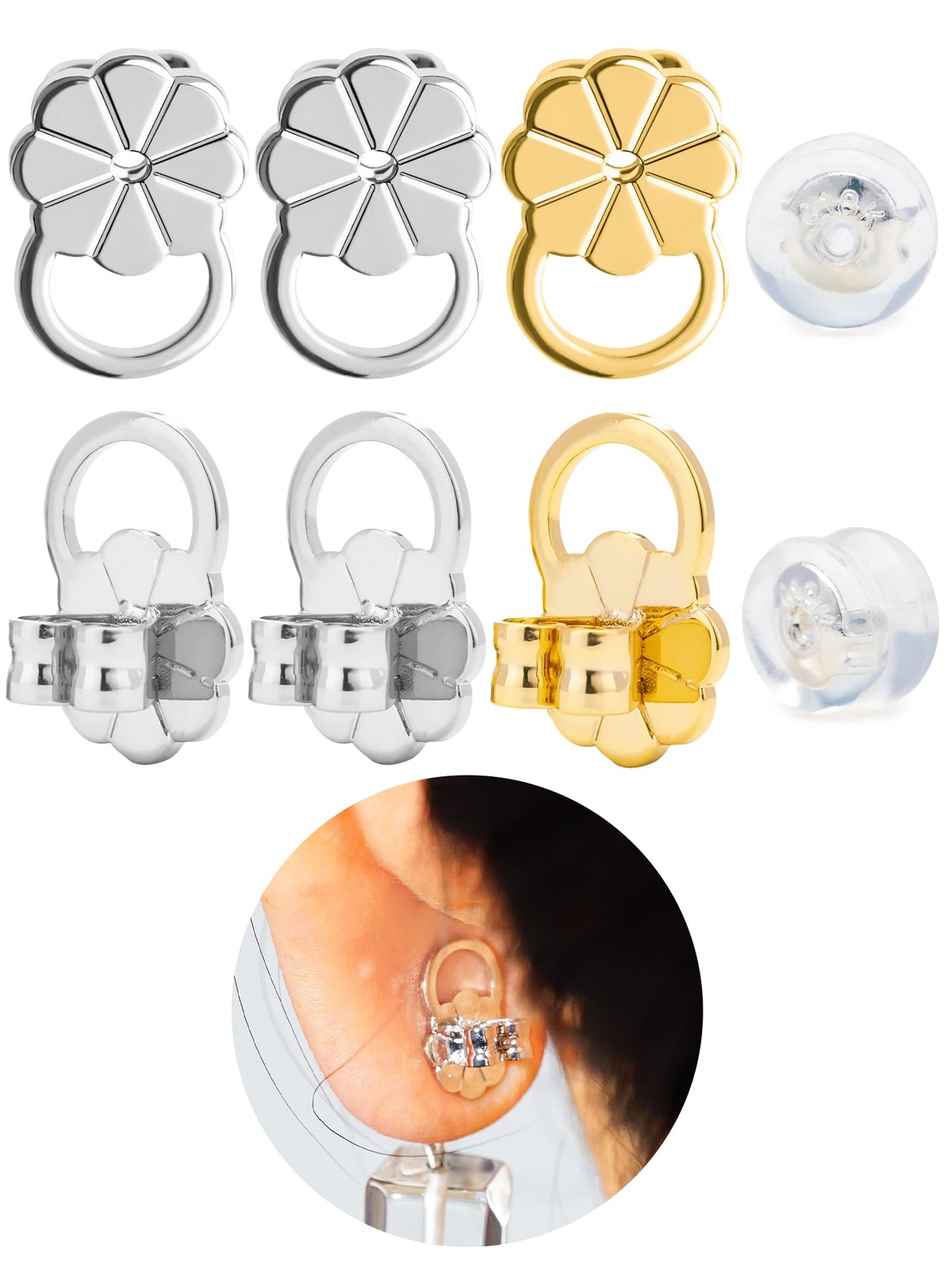 Earring Backs for Droopy Ears, Adjustable Heavy Earrings Lifters Backs, 8 Pai...