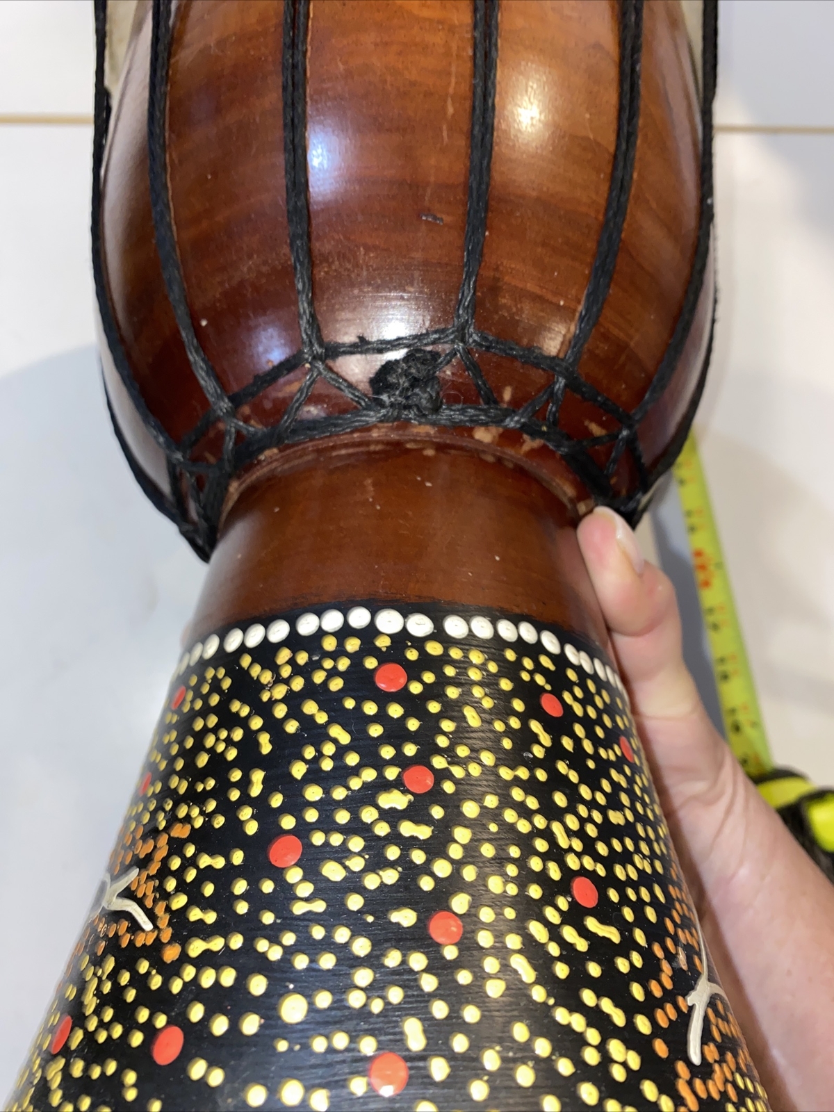 Hand Carved Djembe Solid Wood Hand Painted Python, Carrying Strap, Great Sound