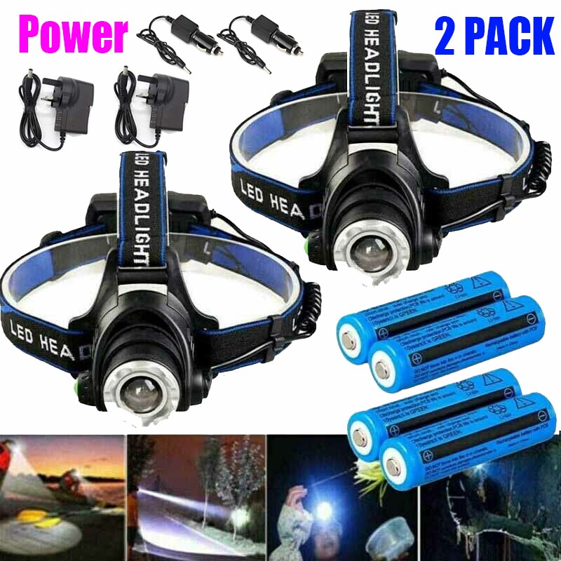 2PCS Camping Headlamp LED Headlight 3 Modes Head Torch Waterproof Fishing Hiking
