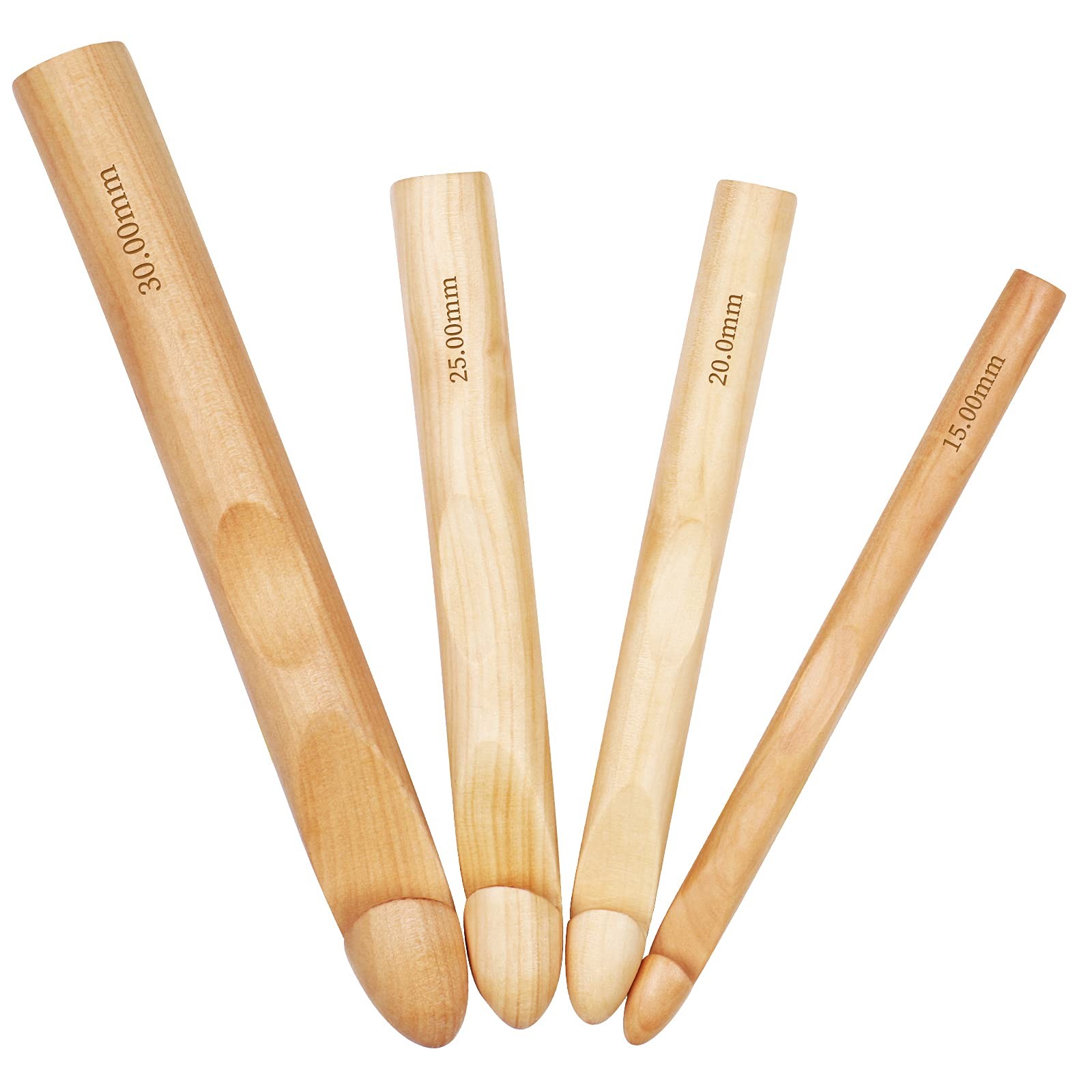 4 Pack Large Wooden Crochet Hooks for Crochet Thick Blankets Carpeting Sweater