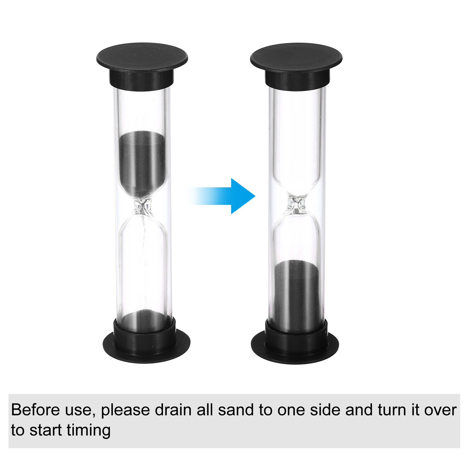 2 Minute Sand Timer, 6Pcs Small Sandy Clock, Count Down Sand Glass Black