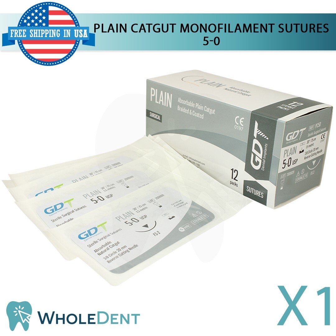 Monofilament Plain Catgut Suture Sewing Thread 3/8 Circle Reverse Sterile 5-0