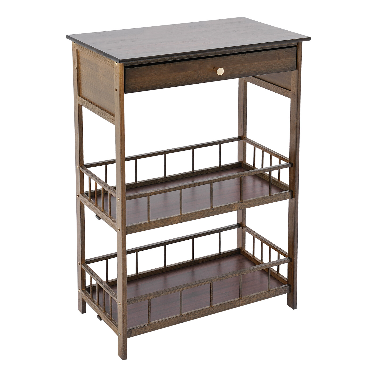 3 Tiers Side Table Side Table with Storage Drawer Bamboo End Table Tea Table
