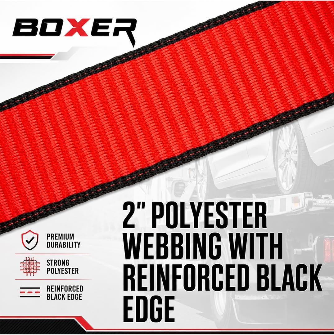 BoxerTool 8 Point Roll Back Vehicle Tie Down Straps with Chain Extension 2" X...