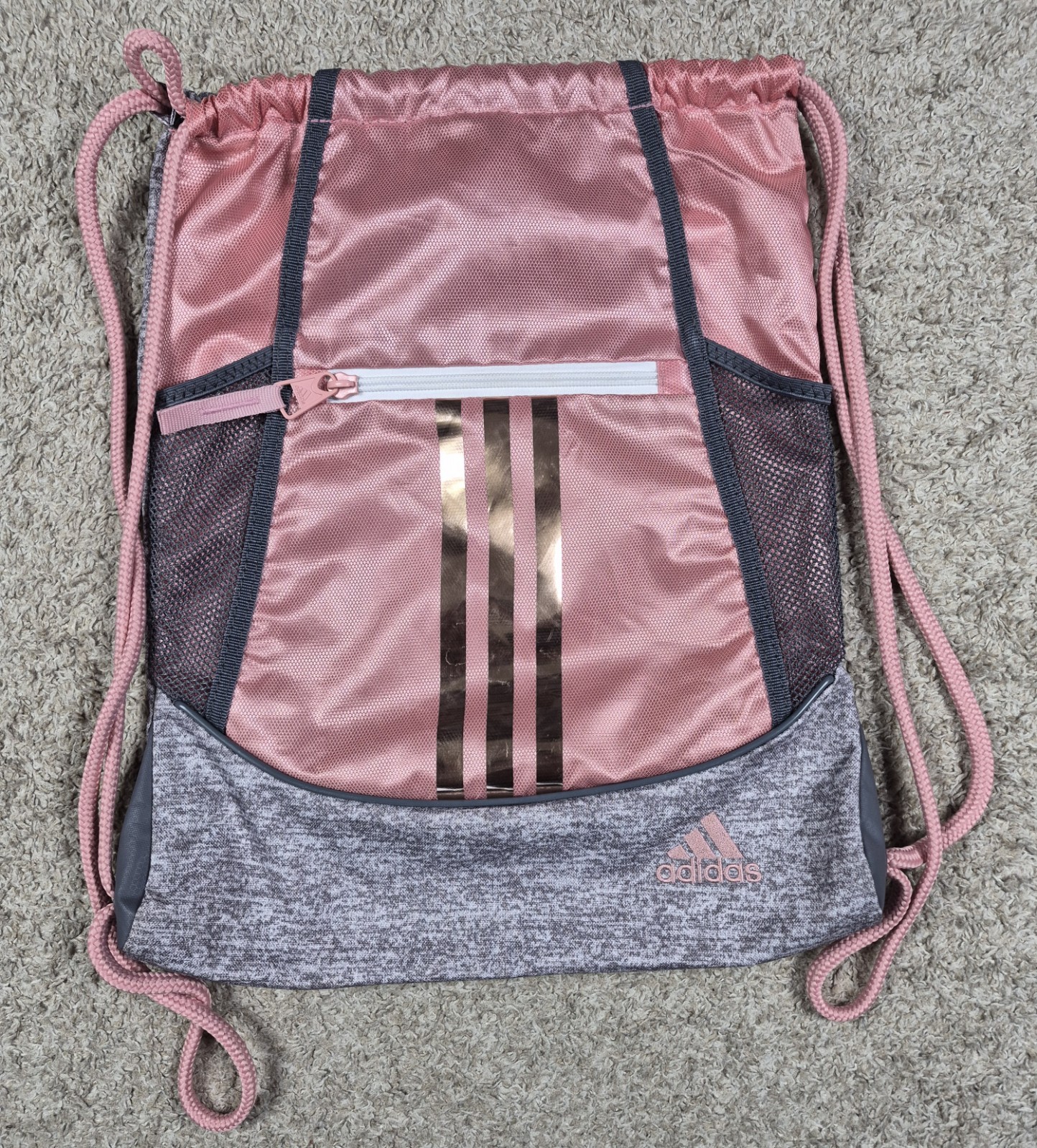 Adidas Alliance II Sackpack Rose Gold Metallic Stripes Drawstring Bag