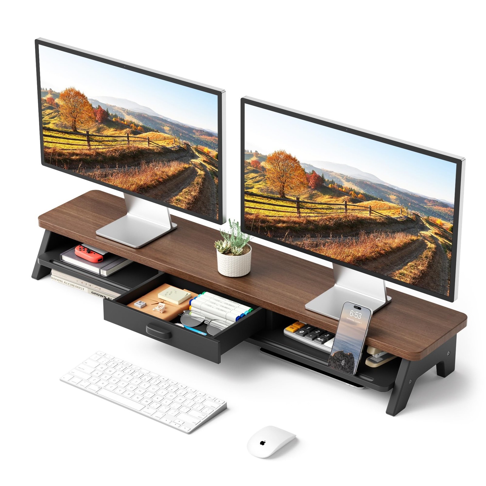 AFOOYO Dual Monitor Stand Riser,LED 2-Tier 39.3 Inch Computer Monitor Stand f...