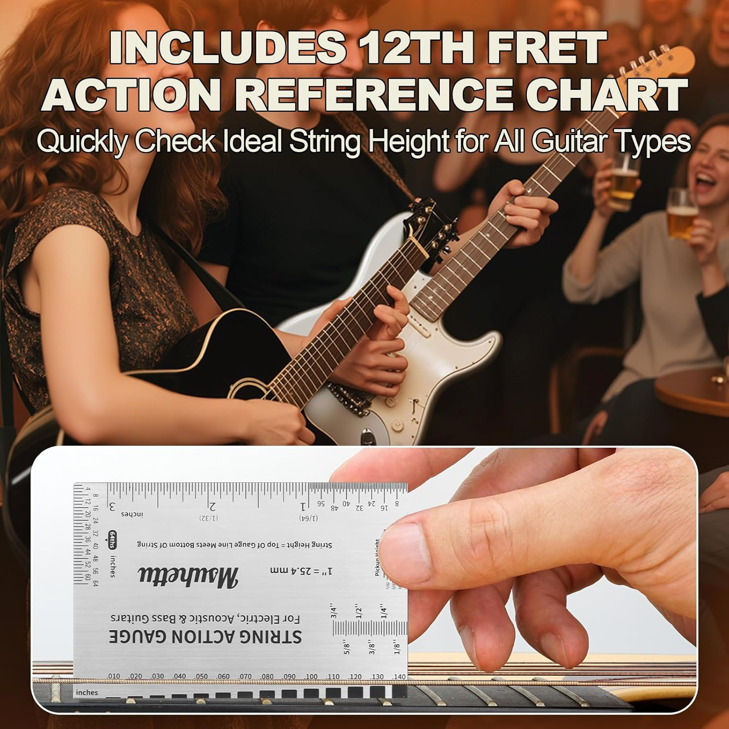String Action Gauge Ruler, Upgraded Guitar String Height Gauge with Inch & Metri