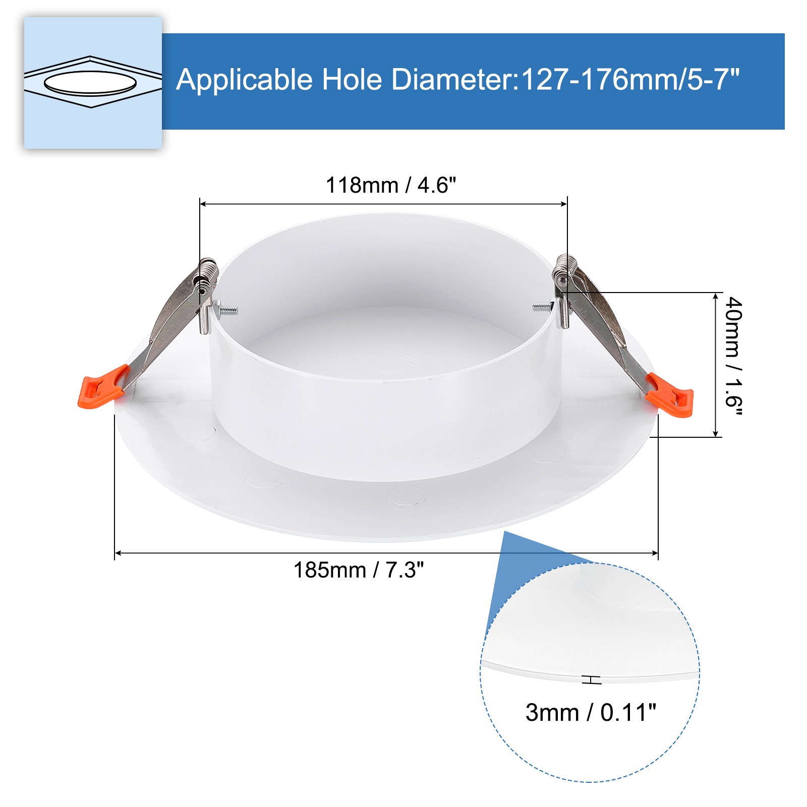 1Pack 7.3" Spring Ceiling Cover Plate Suitable for 5-7 " Round Hole, White