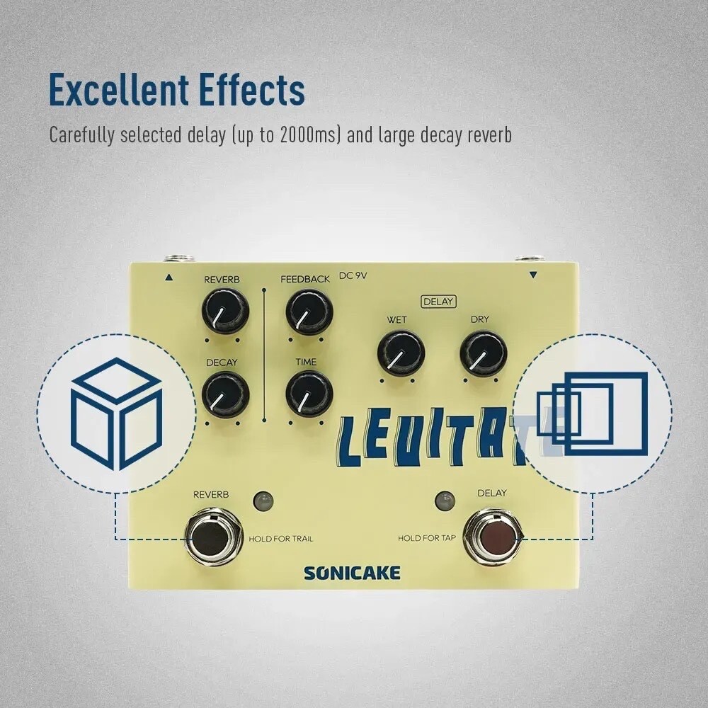 QDS-02 Levitate Digital Delay and Reverb 2 / 1  Effects Pedal w/Pwr Adapter