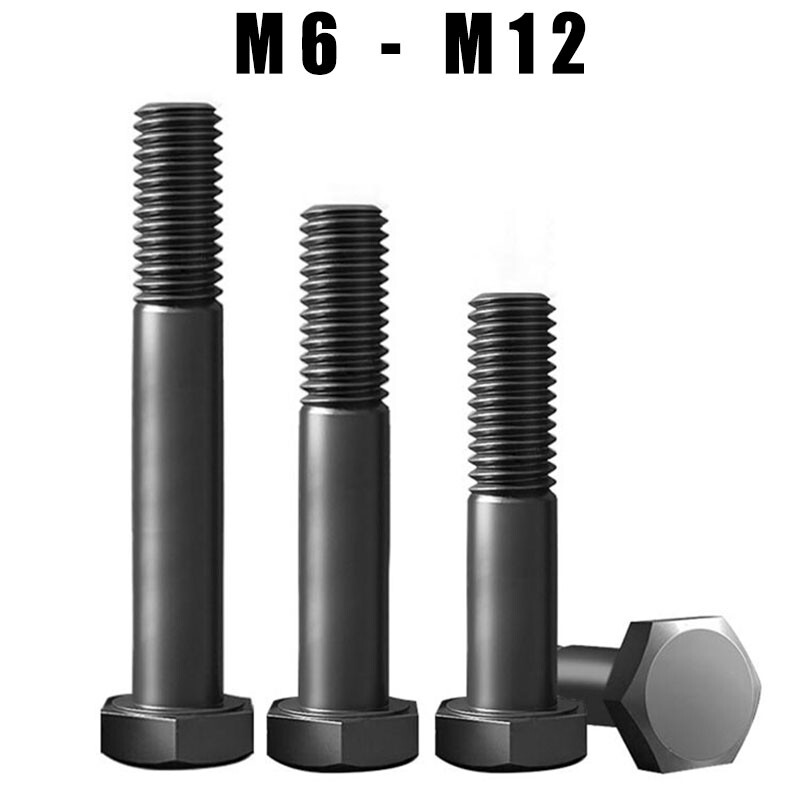 M6 - M12 Part Threaded Hexagon Screws Grade 12.9 Black Self Colour Hex Head Bolt